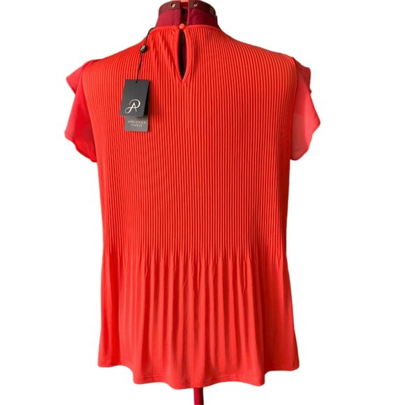 ADRIANNA PAPELL Coral top pleated chiffon ruffle sleeves large - Picture 5 of 8